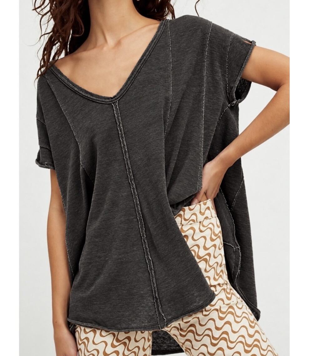 Free People We The Free XS Gray Oversized Swing Top Raw Seam NWT